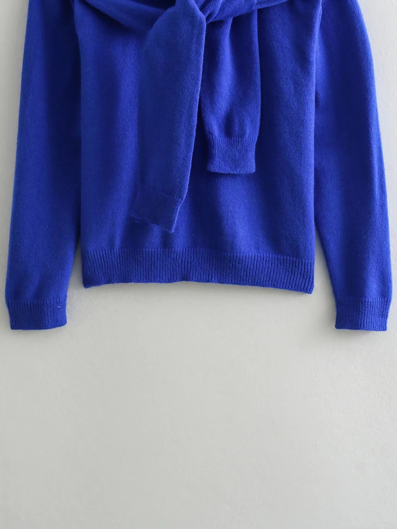 Fashion Blue Knotted Knitted Sweater,Sweater