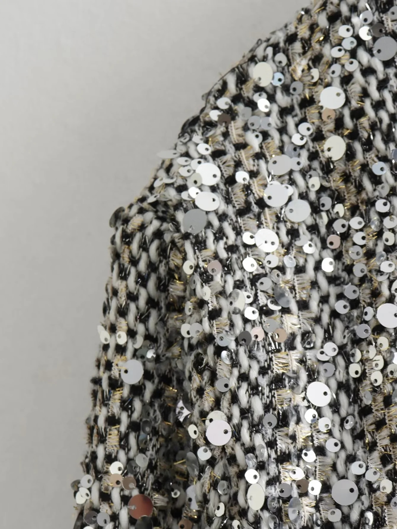 Fashion Silver Sequined Slub Jacket,Coat-Jacket