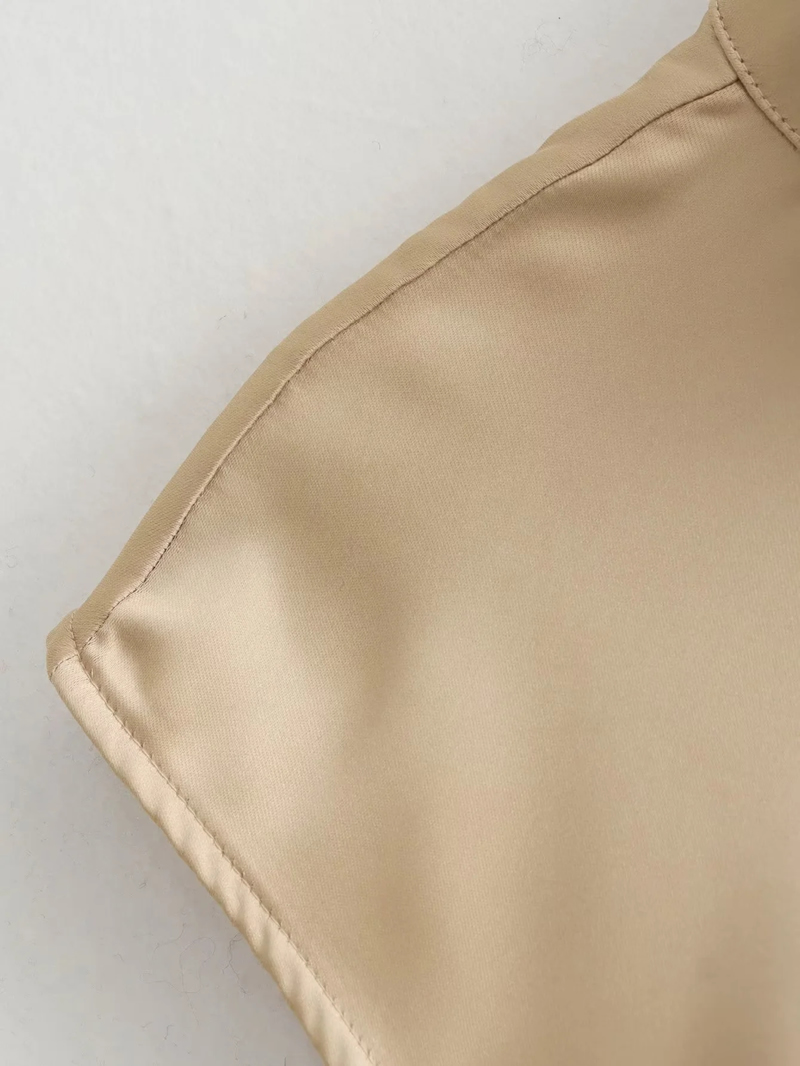 Fashion Khaki Silk-satin Pleated Top,Other Tops