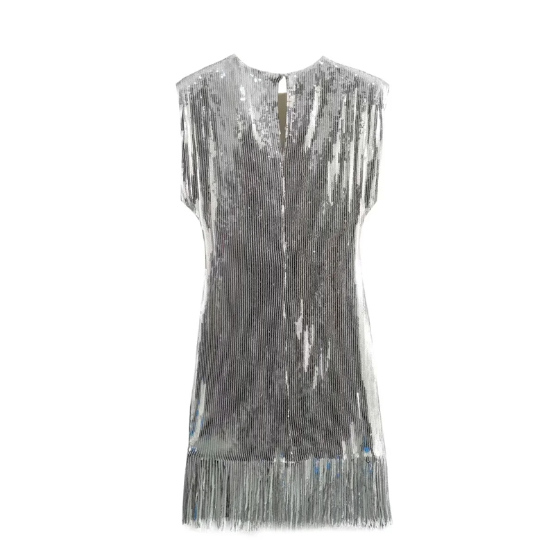 Fashion Silver Sequin Fringe Skirt,Mini & Short Dresses