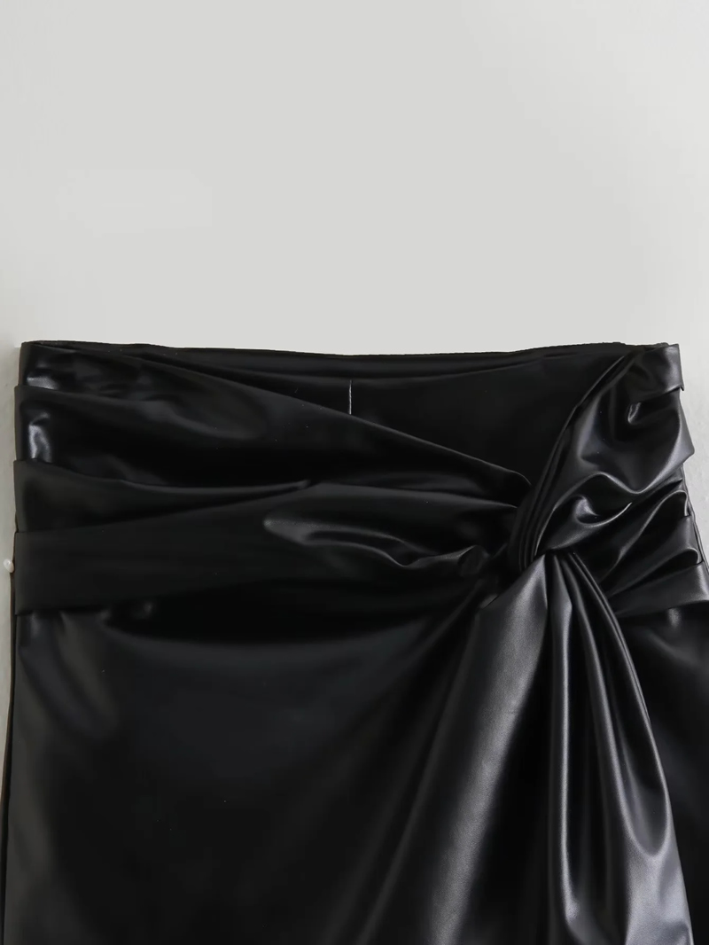 Fashion Black Leather Knotted Skirt,Skirts