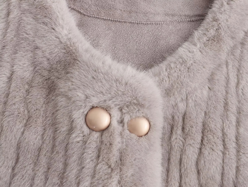 Fashion Beige Imitation Mink Pit Striped Double-breasted Jacket,Coat-Jacket