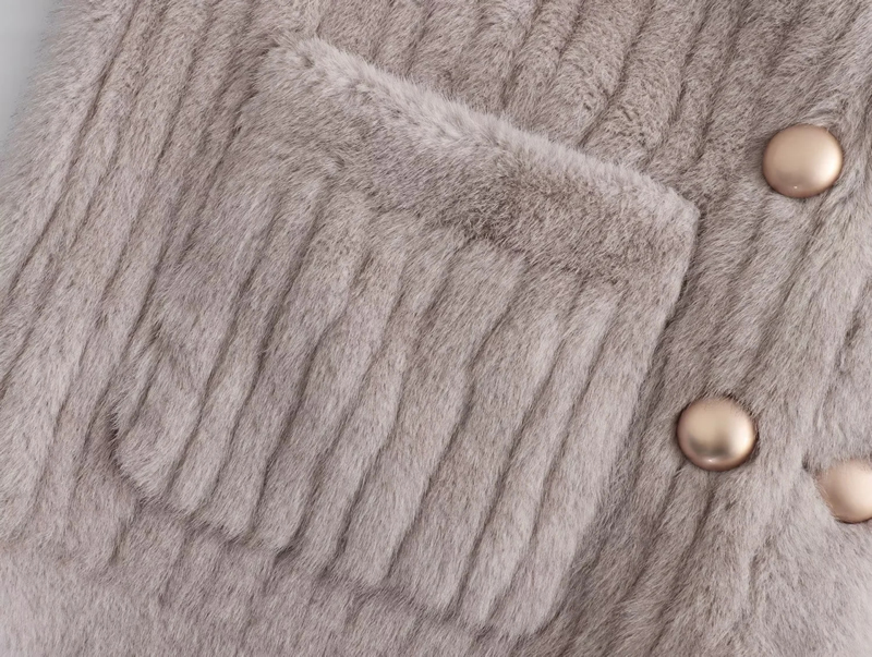 Fashion Grey Imitation Mink Pit Striped Double-breasted Jacket,Coat-Jacket