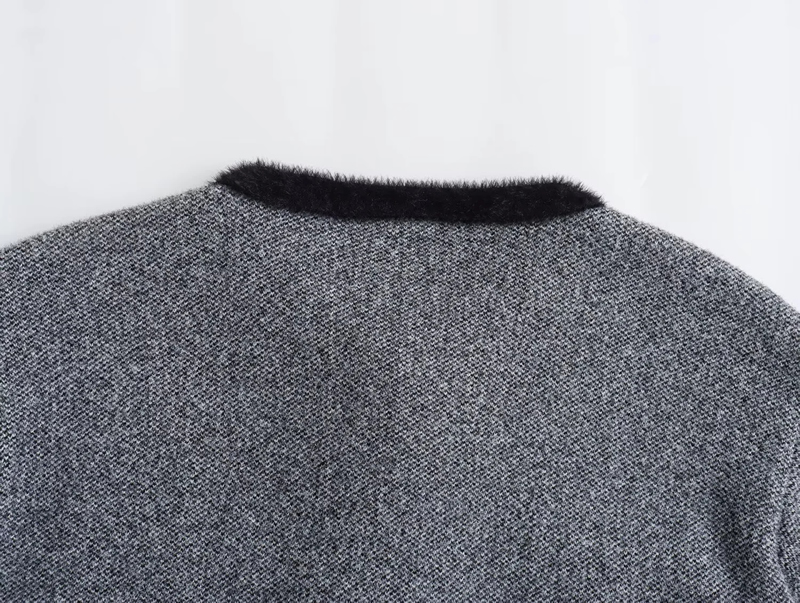 Fashion Grey Crew Neck Paneled Knitted Buttoned Sweater Jacket,Coat-Jacket