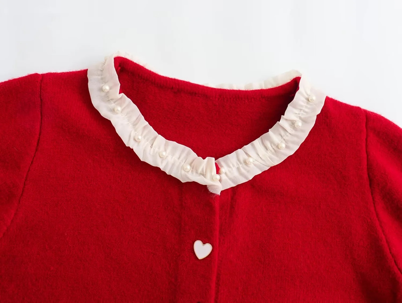 Fashion Red Lace Trim Knitted Sweater Cardigan,Coat-Jacket