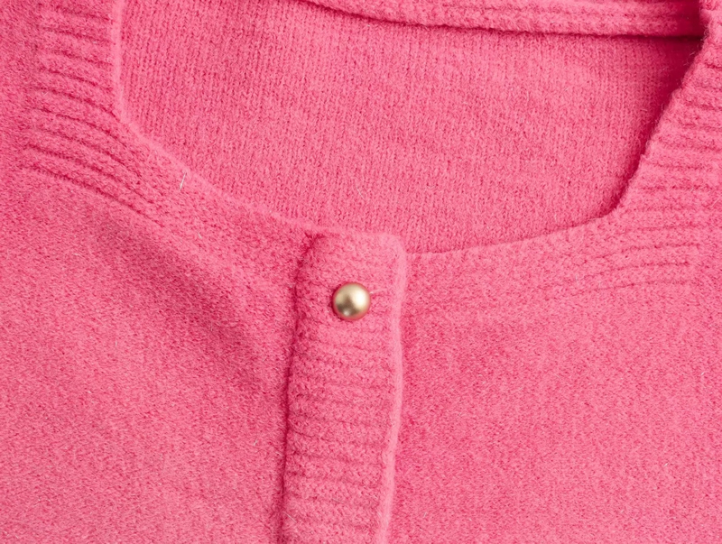 Fashion Pink Bright Silk Gradient Square Neck Sweater Cardigan,Sweater