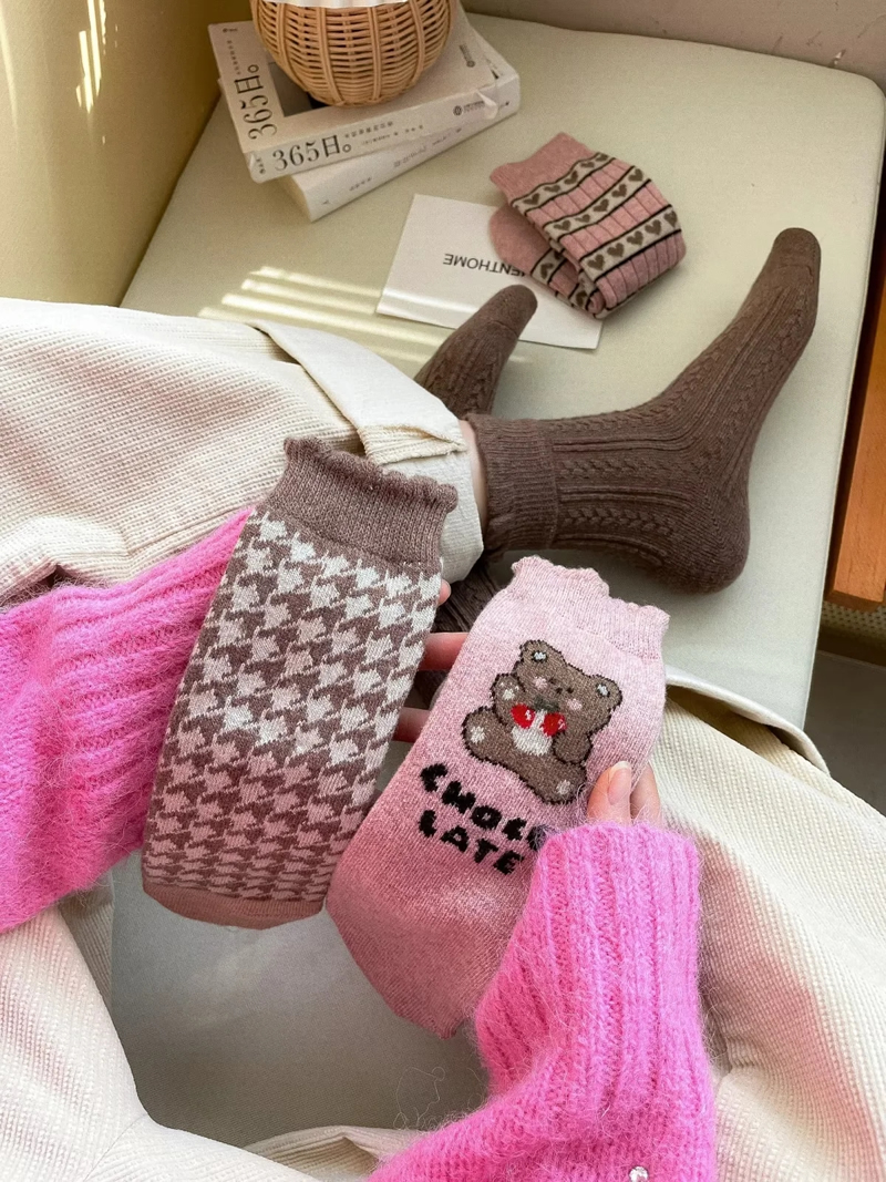 Fashion Pink Cotton Printed Mid-calf Socks,Fashion Socks