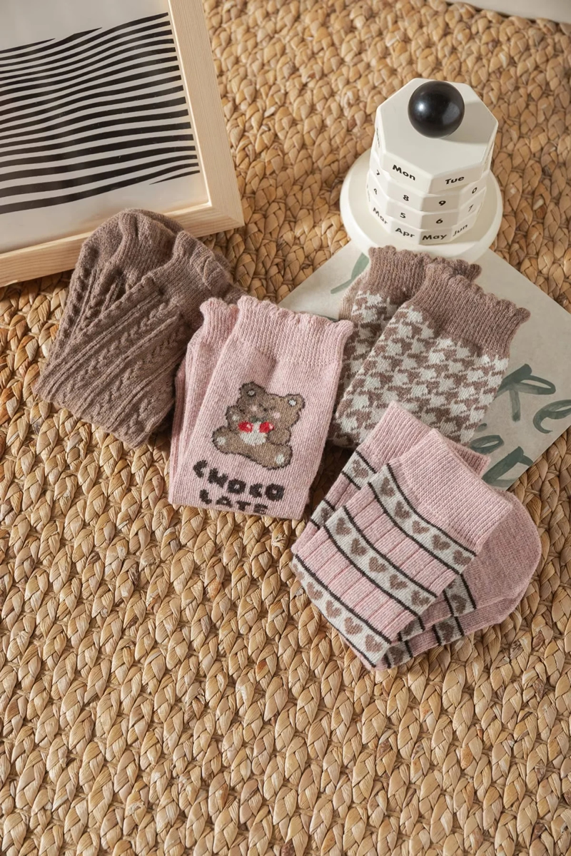 Fashion Pink Cotton Printed Mid-calf Socks,Fashion Socks