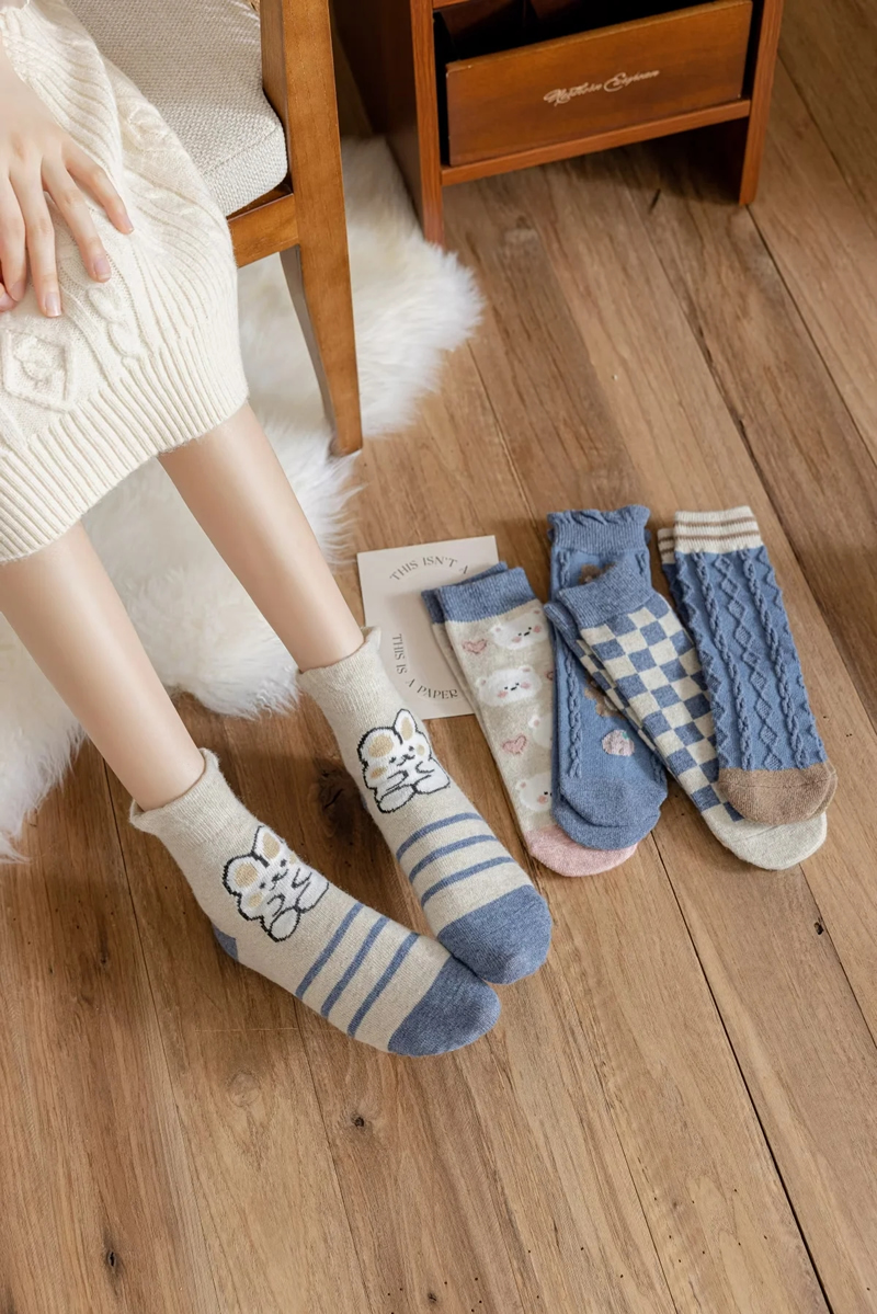 Fashion Blue Cotton Printed Mid-calf Socks,Fashion Socks