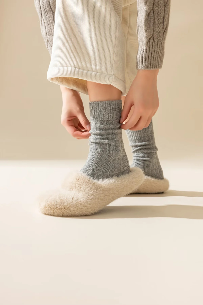 Fashion Light Grey Thick-knit Wool Mid-calf Socks,Fashion Socks