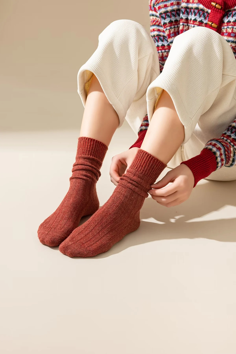 Fashion Black Thick-knit Wool Mid-calf Socks,Fashion Socks