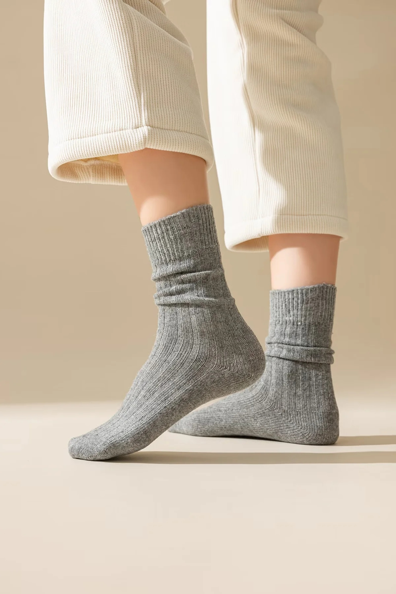 Fashion Light Grey Thick-knit Wool Mid-calf Socks,Fashion Socks
