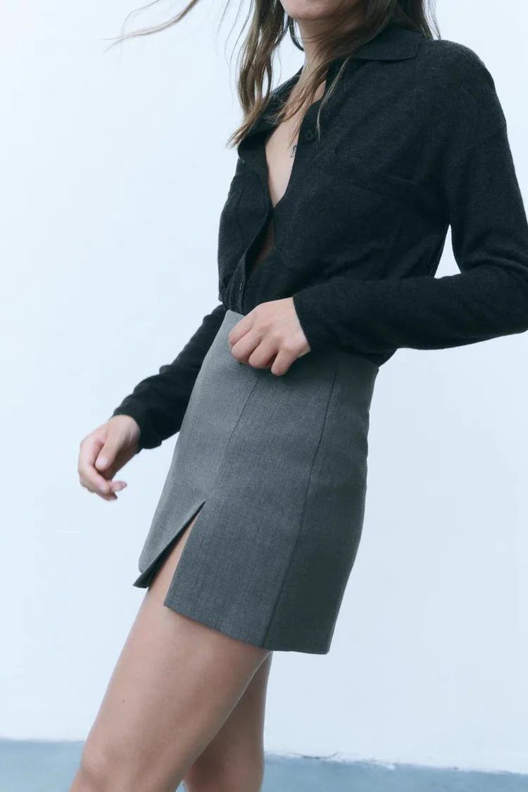 Fashion Grey Blended Slit High-waisted Culottes,Shorts