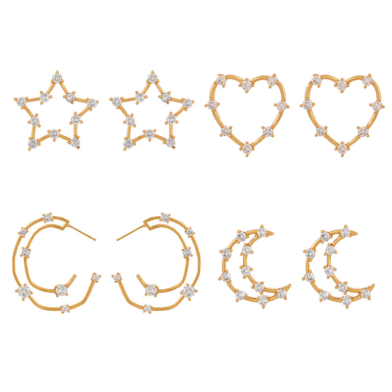 Fashion Golden 4 Copper Set Zircon Geometric Earrings,Earrings