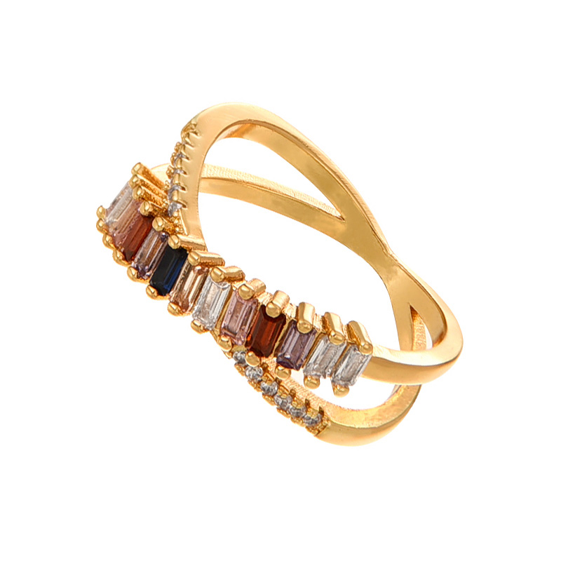 Fashion Color 2 Copper Set Zirconia Geometric Ring,Rings