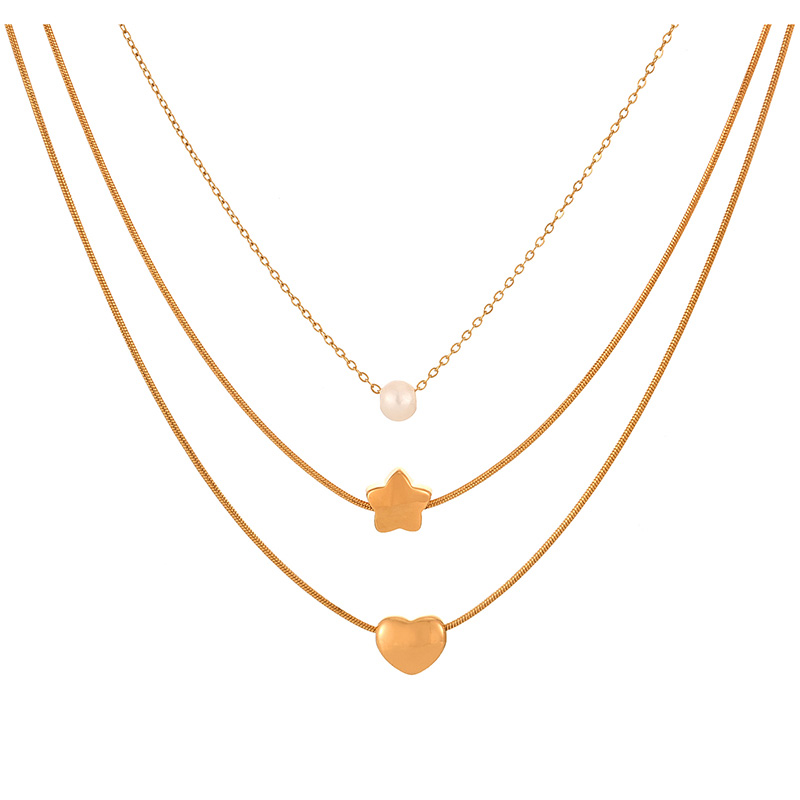 Fashion Golden 3 Titanium Steel Pearl Pendant Necklace,Necklaces