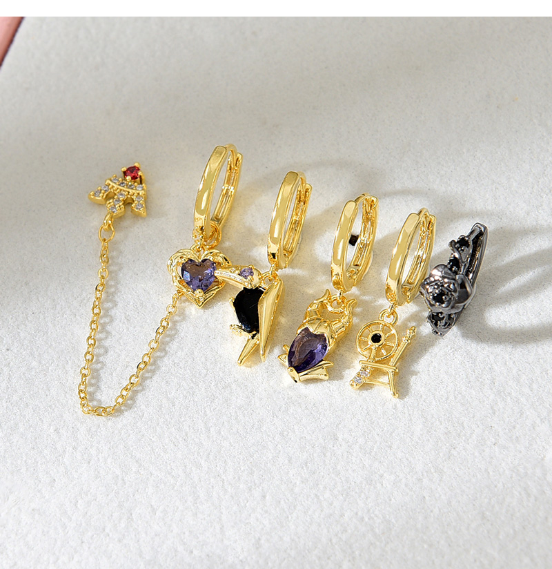 Fashion Gold Copper Inlaid Zircon Geometric Pendant Chain Earrings 6-piece Set,Earring Set