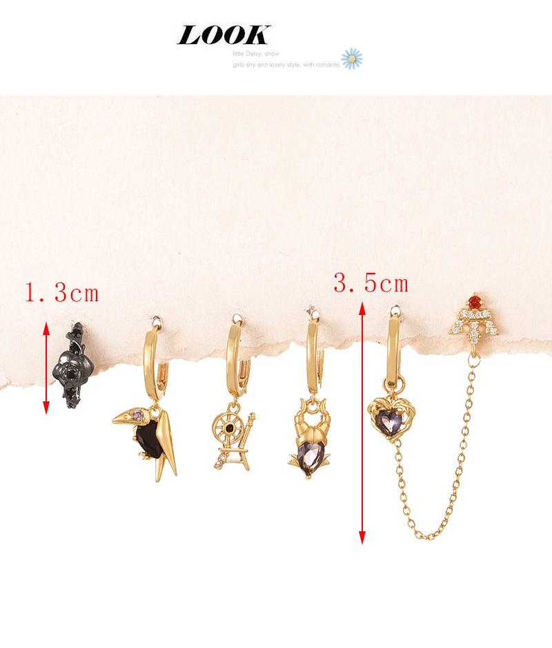 Fashion Gold Copper Inlaid Zircon Geometric Pendant Chain Earrings 6-piece Set,Earring Set