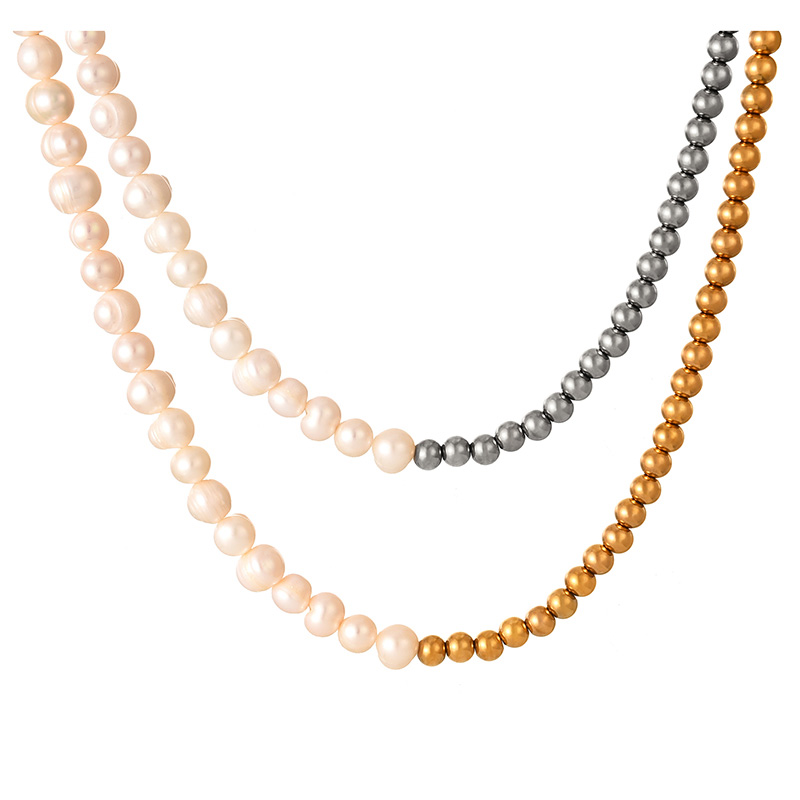 Fashion Gold Titanium Steel Pearl Bead Necklace (6mm),Necklaces