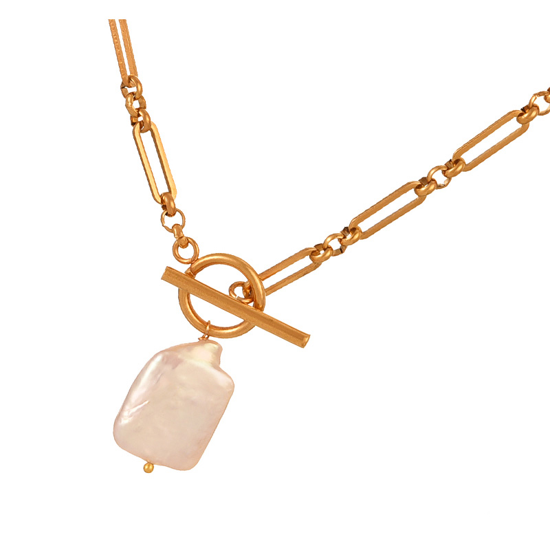 Fashion Gold Titanium Steel Pearl Pendant Ot Buckle Necklace,Necklaces