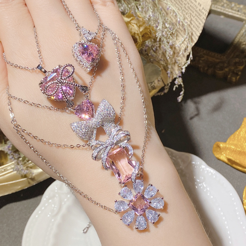 Fashion 5# Copper Diamond Bow Love Necklace,Necklaces