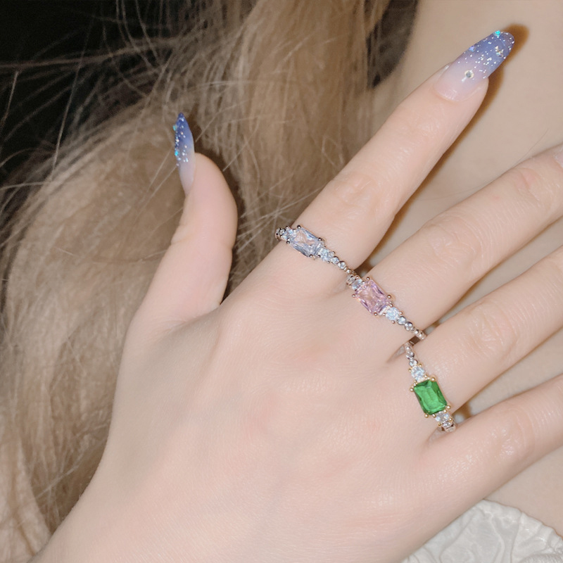 Fashion Green Spinel Ring Copper Set Square Diamond Ring,Rings