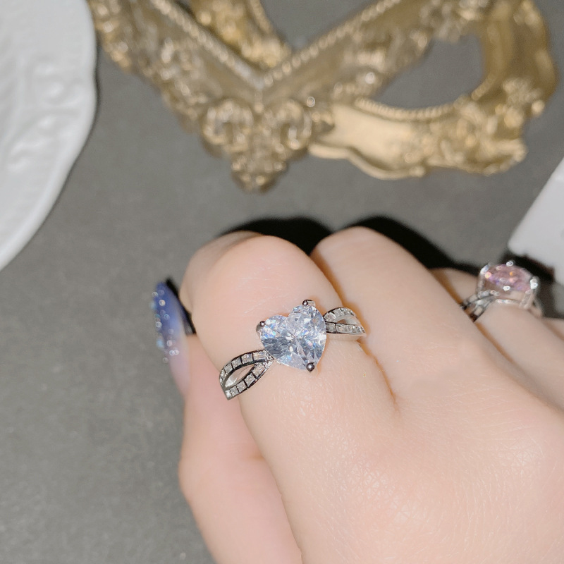 Fashion Grain Powder Copper Set Love Diamond Ring,Rings