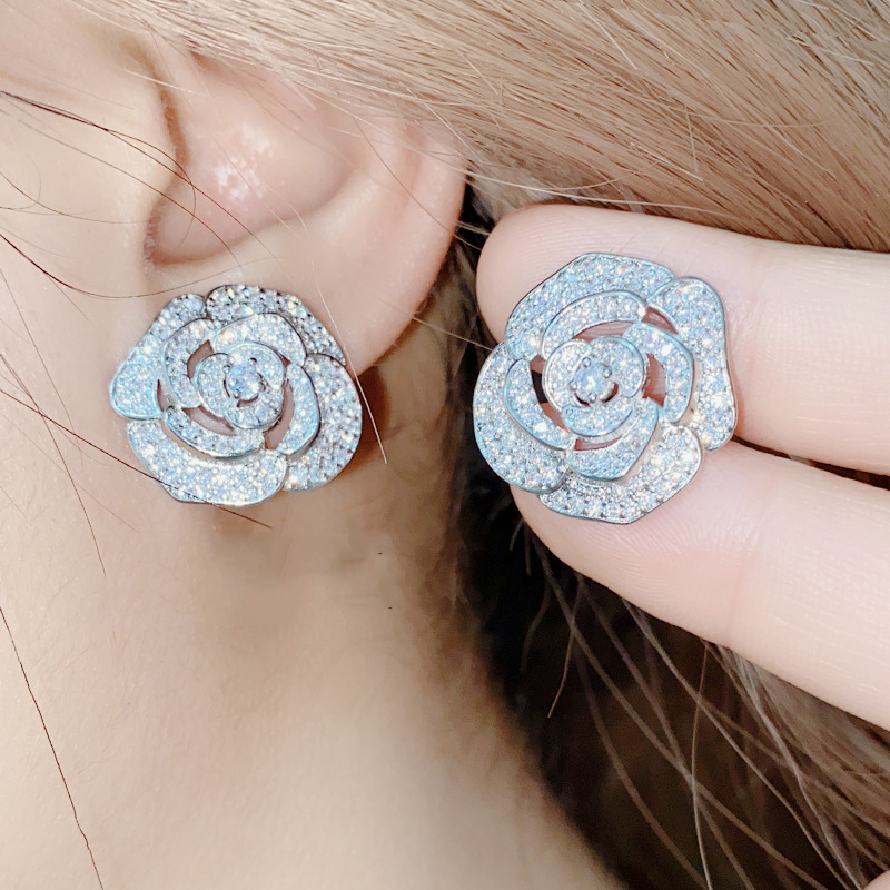 Fashion Earrings Metal Zirconium Flower Stud Earrings,Stud Earrings
