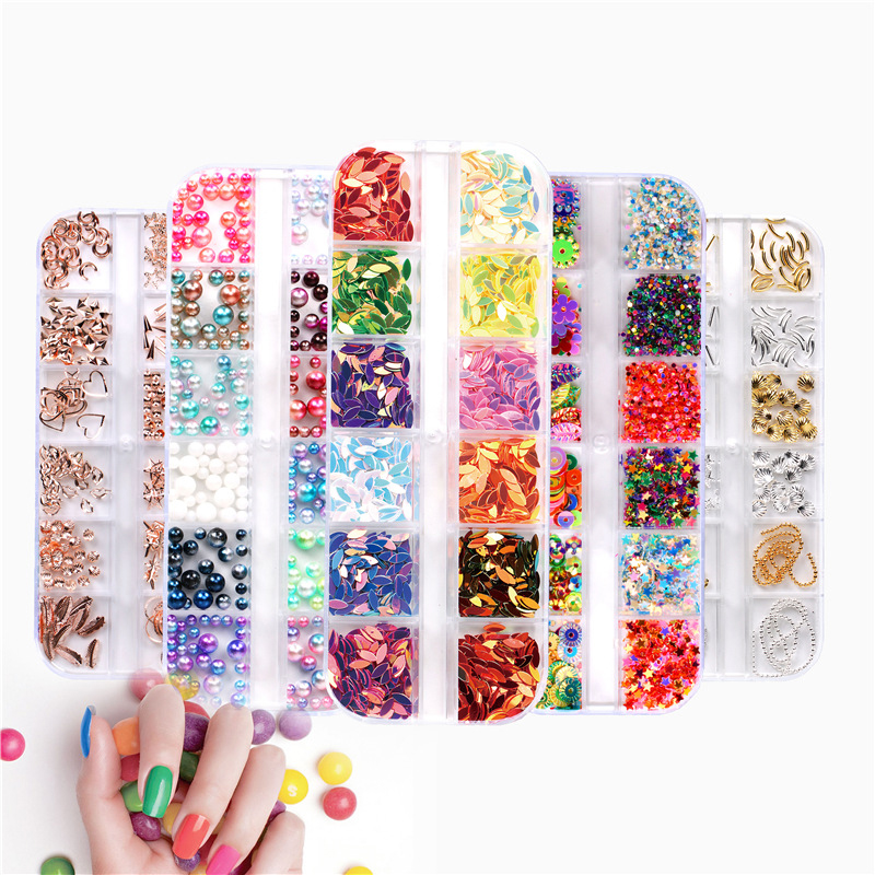 Fashion 10 Assorted Pearls And Rhinestones Geometric Mixed Pearl Nail Art Accessories,Nails