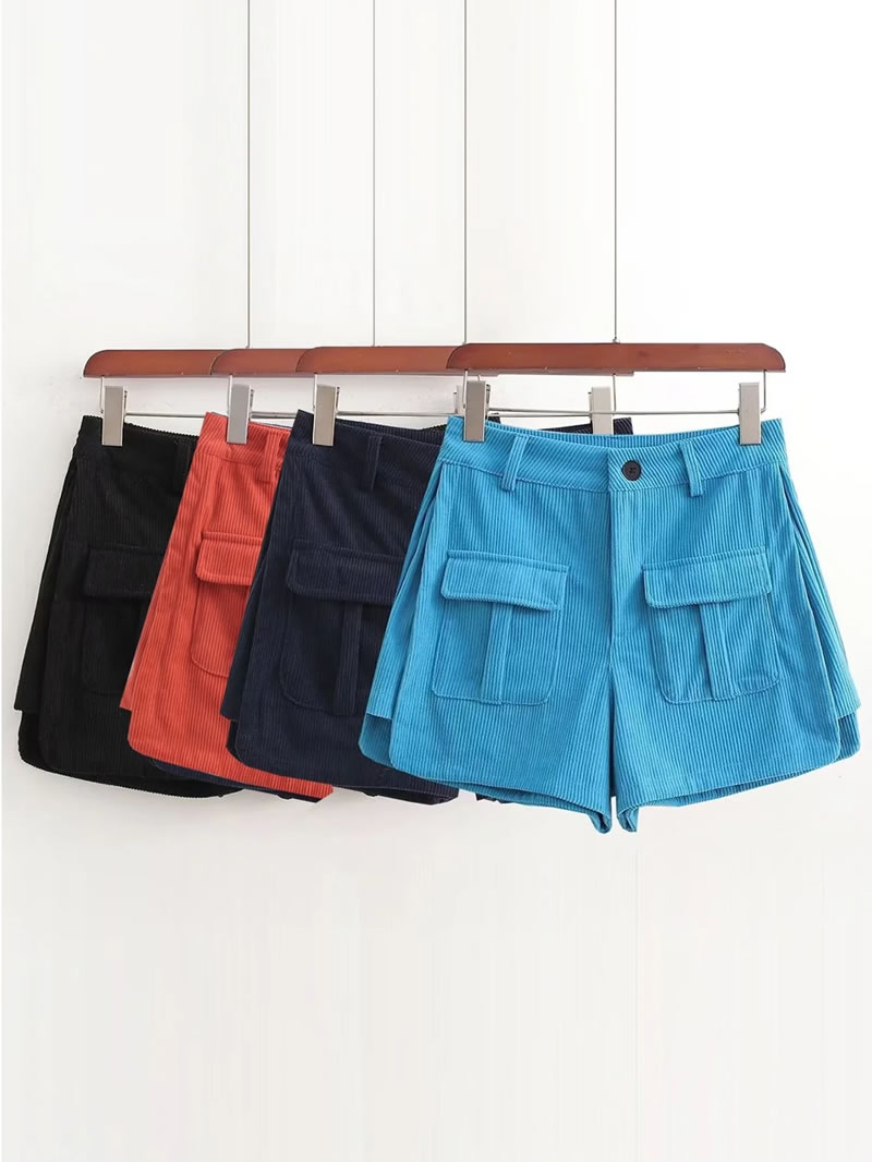 Fashion Orange Corduroy Double-pocket Cargo Shorts,Shorts