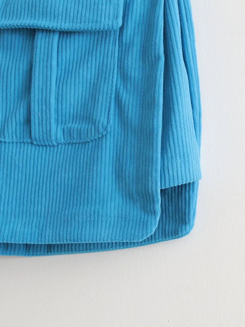 Fashion Navy Blue Corduroy Double-pocket Cargo Shorts,Shorts