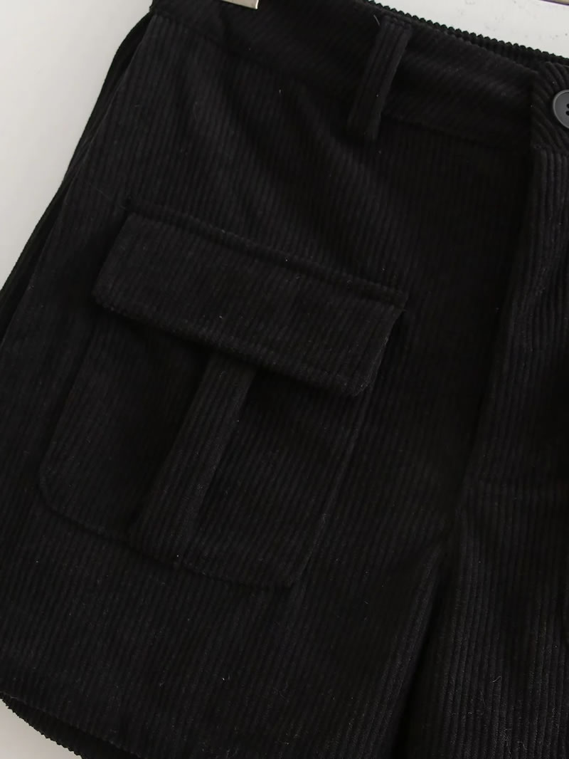 Fashion Blue Corduroy Double-pocket Cargo Shorts,Shorts
