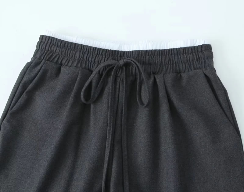 Fashion Black Double-waisted Wide-leg Trousers,Pants