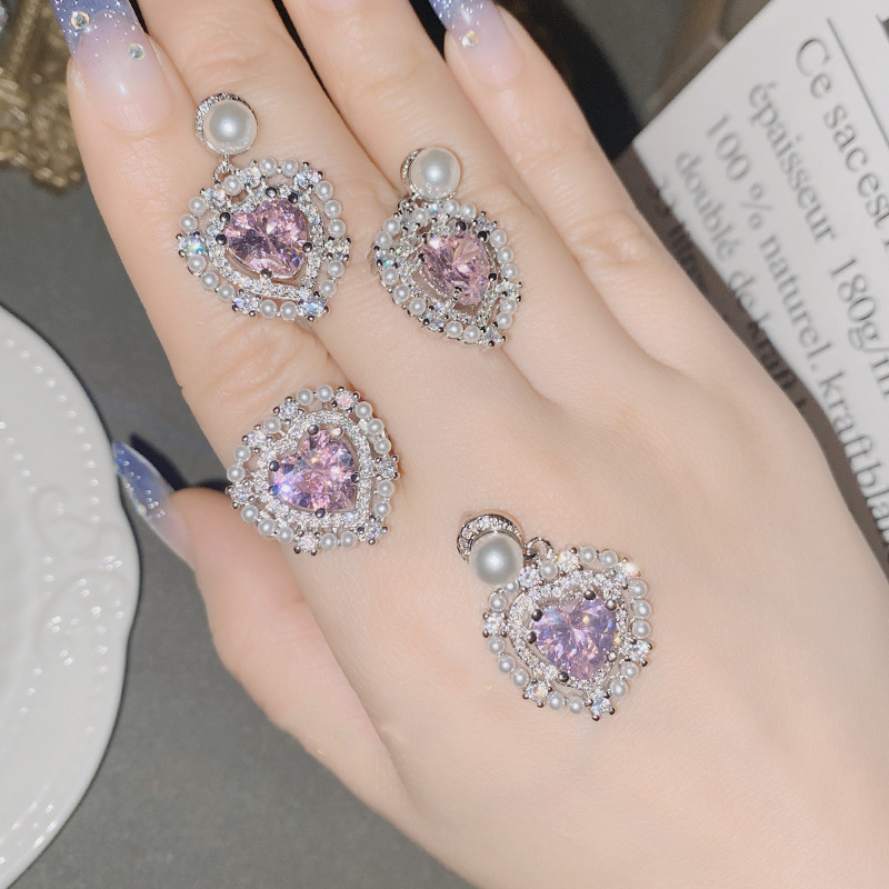 Fashion Ring 0423 Red Diamond Copper Diamond Love Pearl Ring,Rings