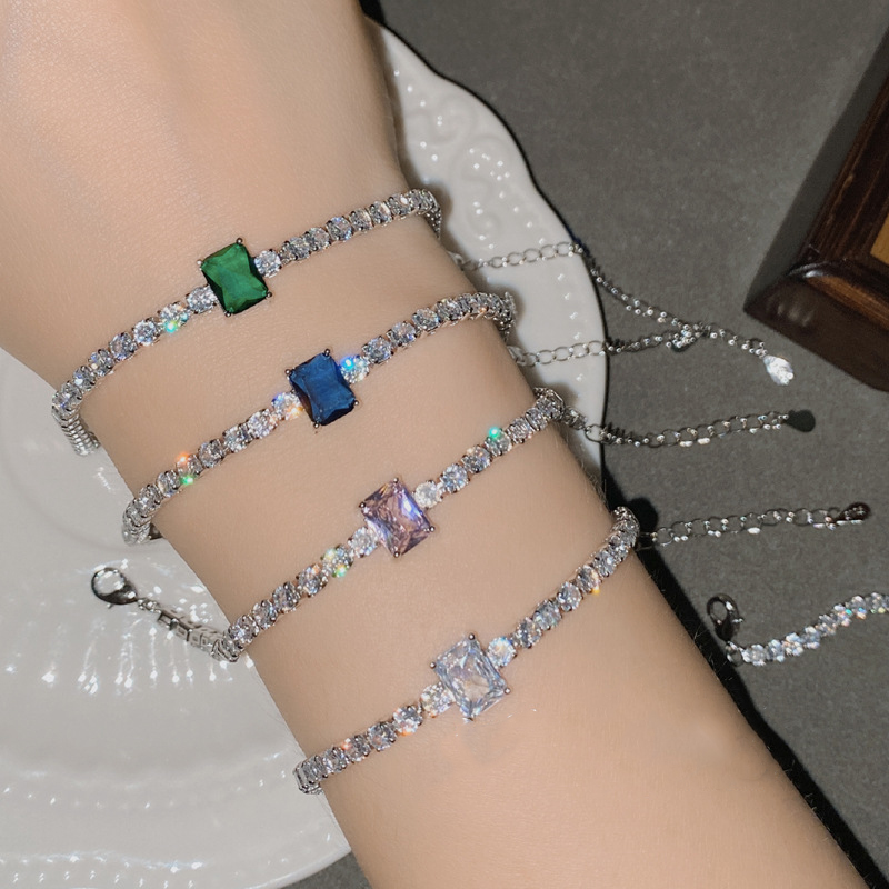 Fashion Brilliant Emerald Bracelet Copper Diamond Square Bracelet,Bracelets