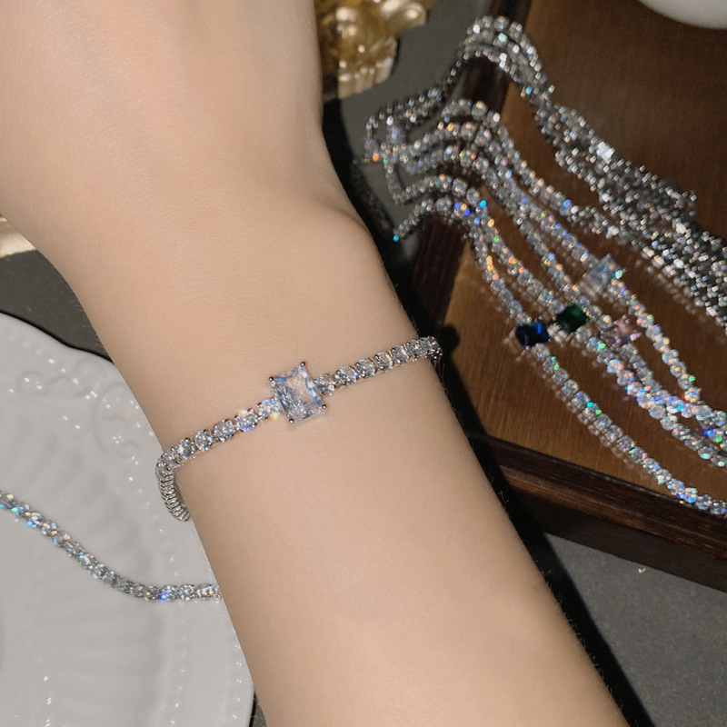 Fashion Brilliant Bracelet Sapphire Blue Copper Diamond Square Bracelet,Bracelets