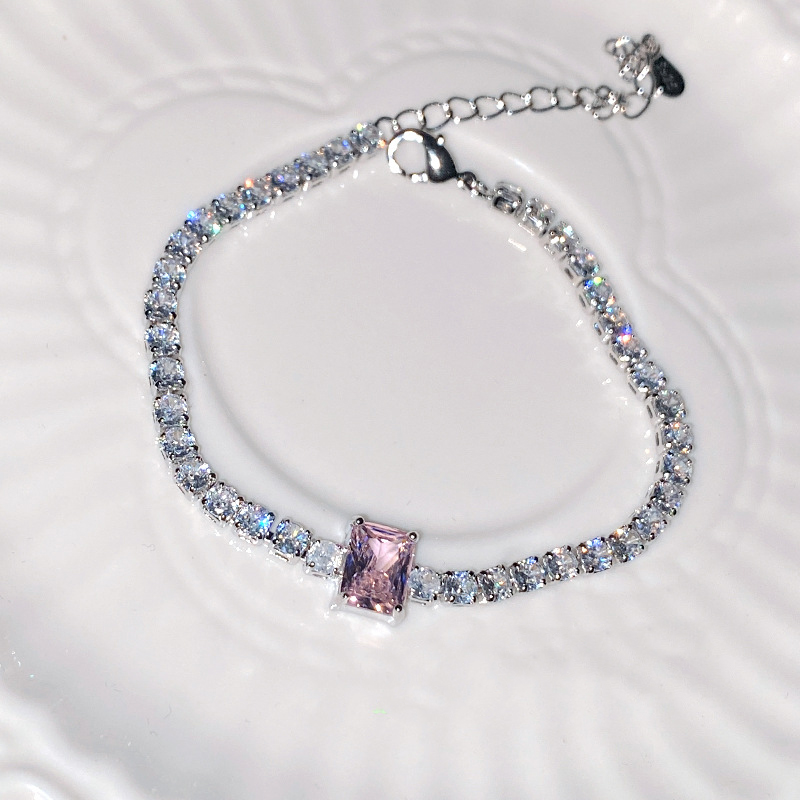 Fashion Brilliant Pink Diamond Necklace Copper Diamond Square Necklace,Necklaces