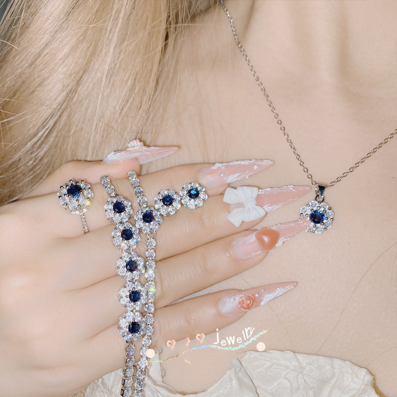 Fashion Bracelet Type A Tanzanite Blue Copper Diamond Daisy Bracelet,Bracelets
