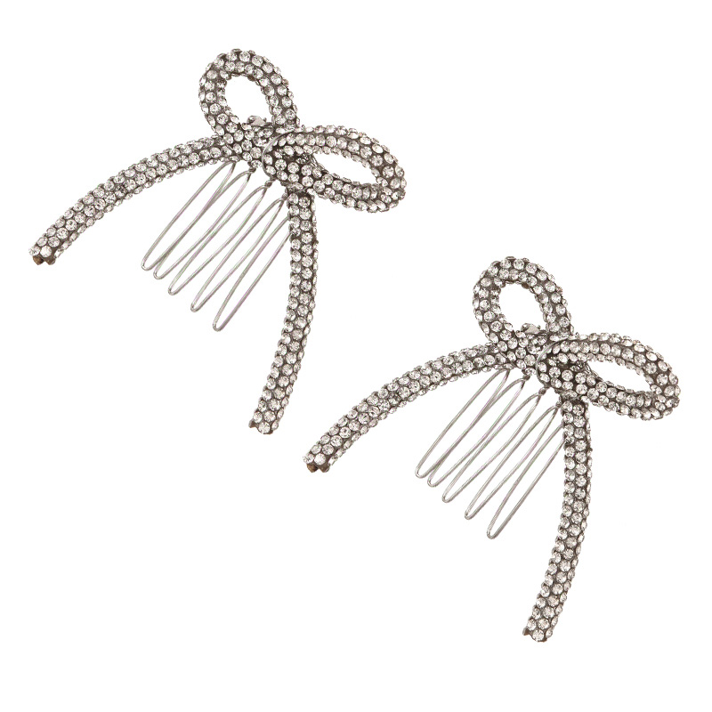 Fashion Silver Alloy diamond bow hairpin single,Hairpins