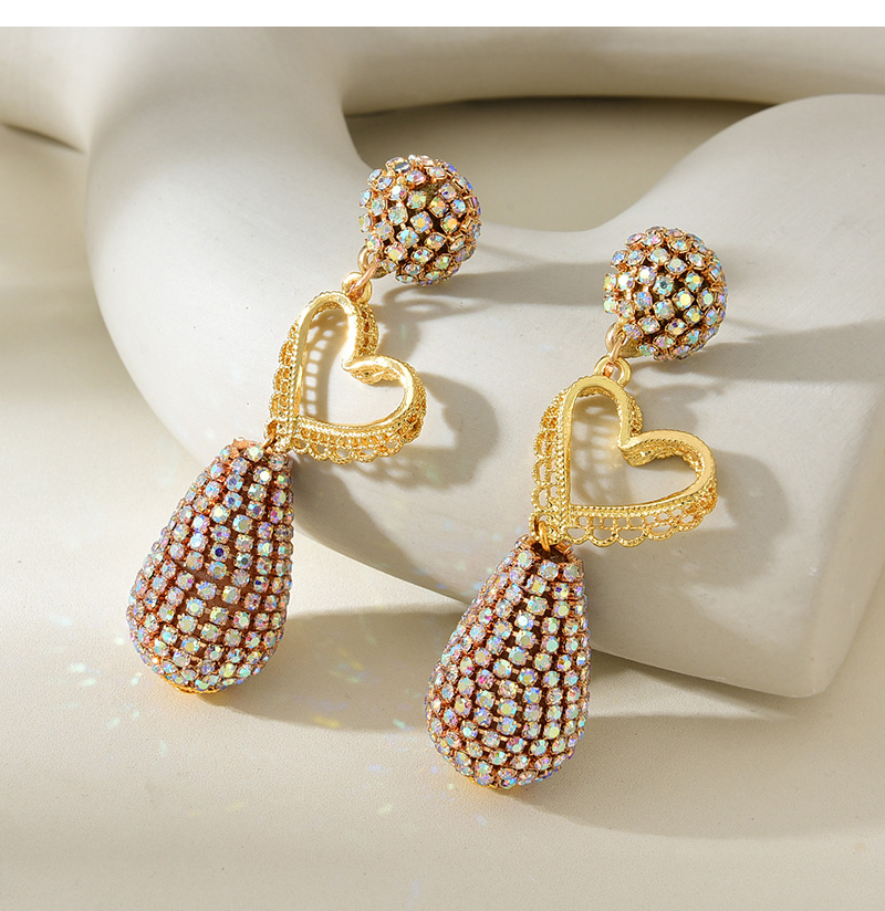 Fashion Color Alloy Diamond Love Earrings,Drop Earrings