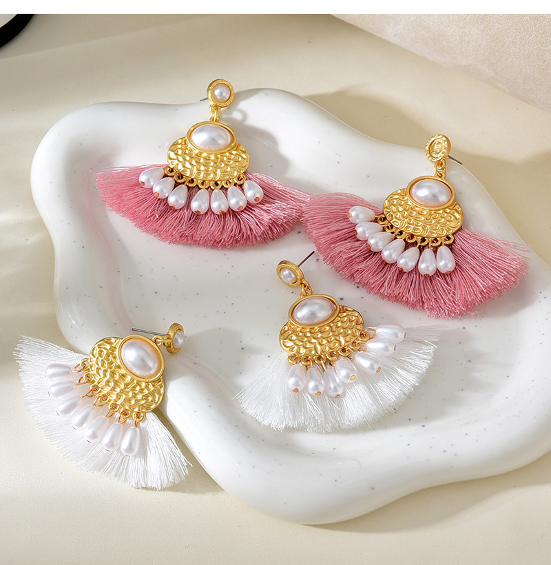Fashion White Alloy Irregular Pearl Tassel Earrings,Drop Earrings
