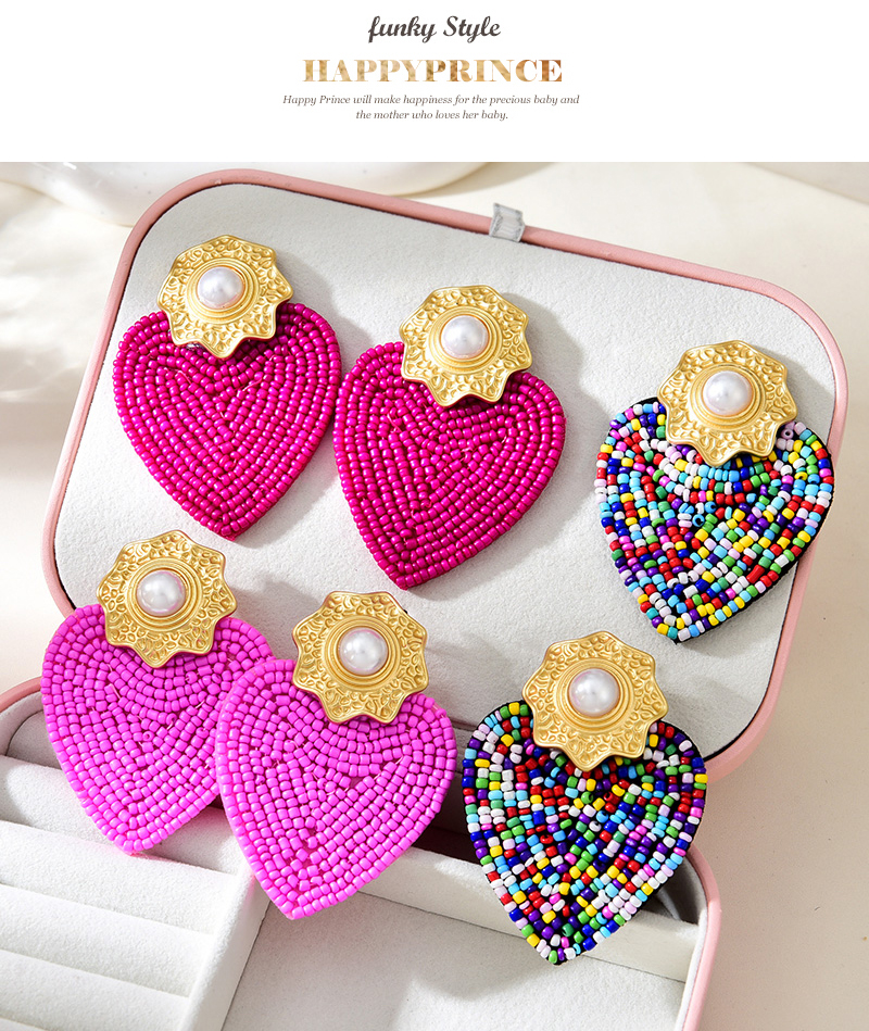 Fashion Color Alloy Flower Pearl Love Rice Bead Stud Earrings,Stud Earrings