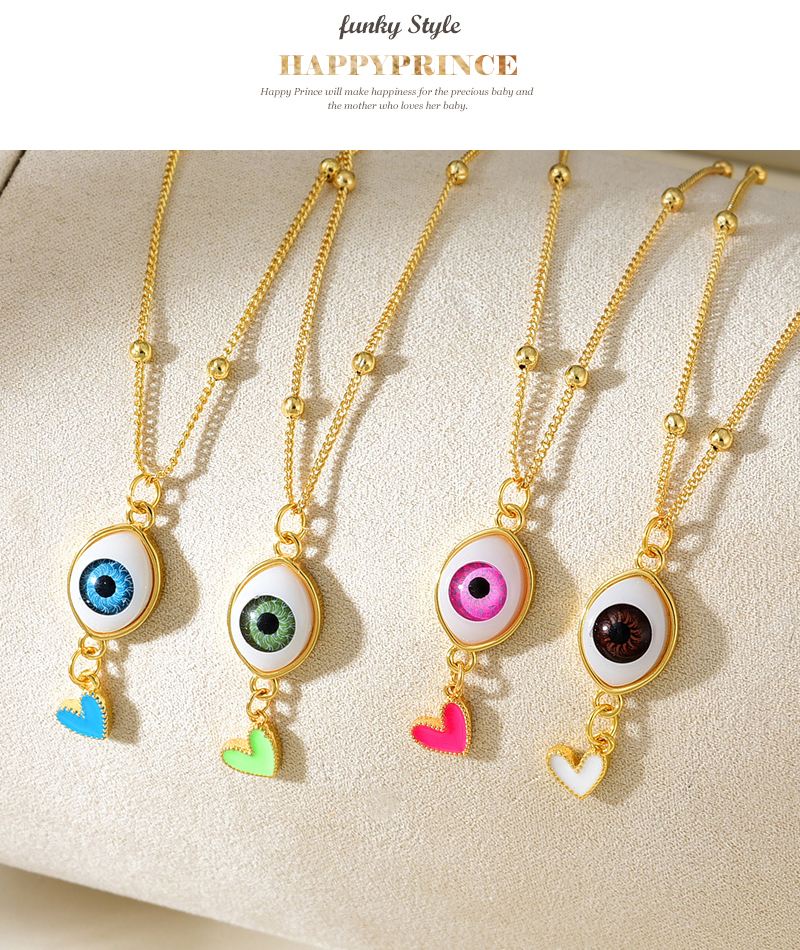 Fashion White Resin Eye Drops Oil Love Pendant Copper Bead Necklace,Necklaces