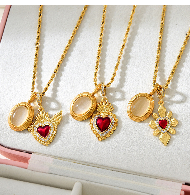 Fashion Golden 3 Titanium Steel Inlaid With Zirconium Irregular Love Round Opal Pendant Twist Necklace,Necklaces