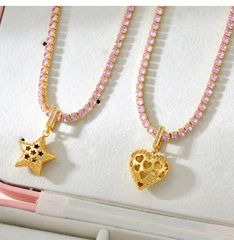 Fashion Golden 2 Copper Inlaid Zircon Hollow Five-pointed Star Pendant Double-sided Necklace (single),Necklaces