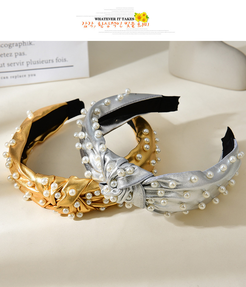 Fashion Silver Pu Pearl Knotted Wide-brimmed Headband,Head Band