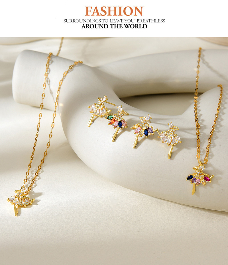 Fashion Gold Titanium Steel Inlaid Zirconium Ballerina Girl Necklace,Necklaces