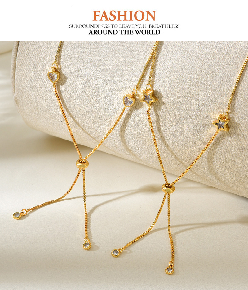 Fashion Golden 2 Copper Set Zircon Five-pointed Star Pendant Tassel Necklace,Necklaces