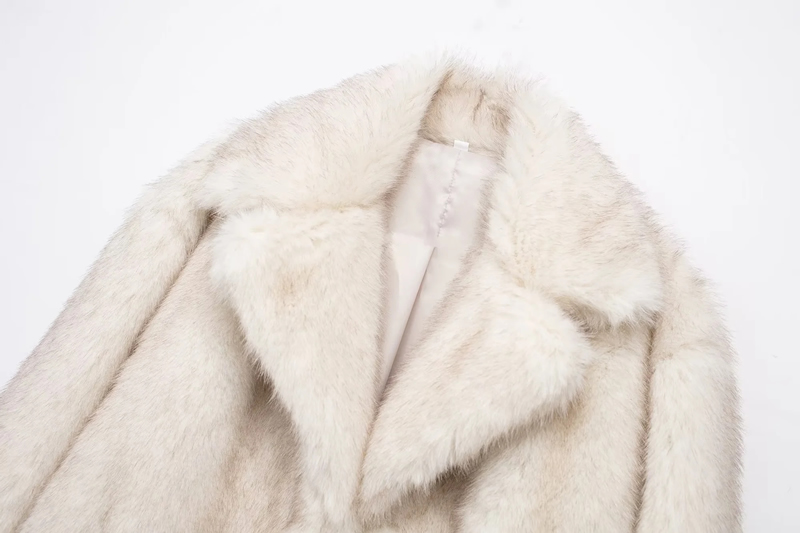 Fashion White Blended Plush Lapel Jacket,Coat-Jacket