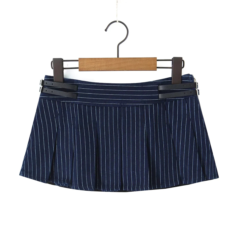 Fashion Blue Cotton Striped Skirt,Skirts
